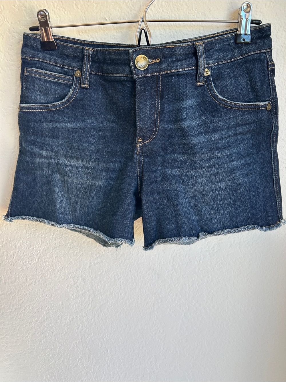 Kut from the Kloth Dark Blue Raw Hem Denim Shorts - Picture 1 of 5